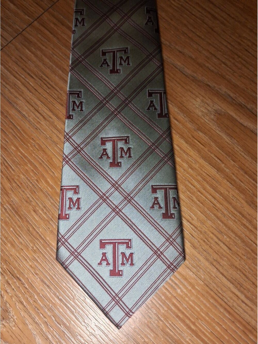 Texas A&M Eagles Wings Logo Tie Silver Maroon Striped